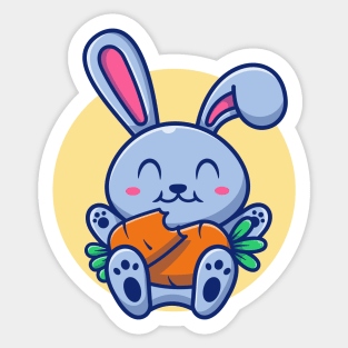 Cute Rabbit Eating Carrot Cartoon Sticker